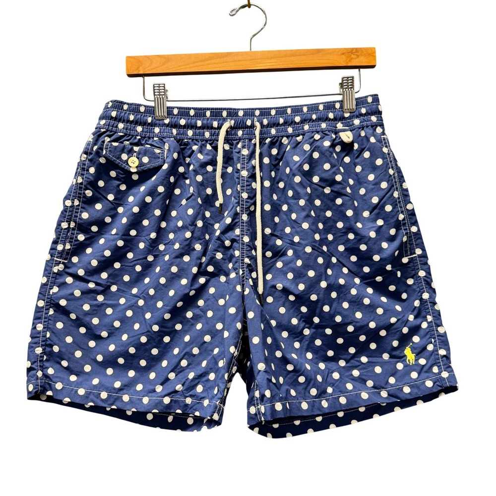 Polo Ralph Lauren Swim Trunks Mens Large Polka Dot Blue Pool Beach Mesh Liner - Picture 2 of 10